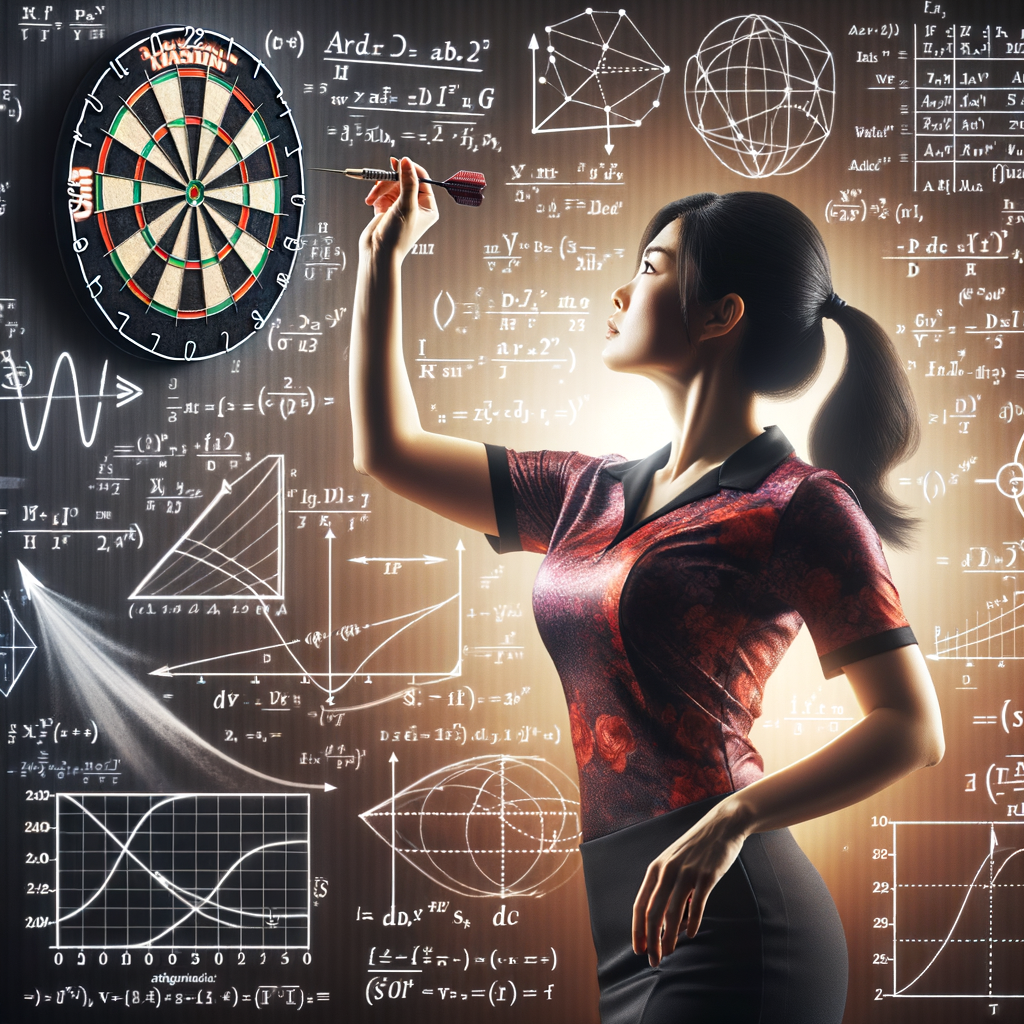 Dart player demonstrating the science of darts game physics, including dart trajectory physics and aerodynamics, illustrating the scientific principles involved in understanding darts.