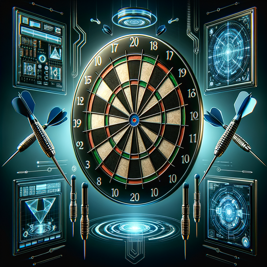 Infographic illustrating the evolution and future trends in electronic darts, showcasing predictions for electronic darts technology, upcoming dart game trends, and electronic dartboard industry forecast.