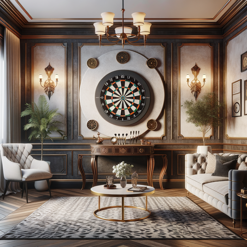 Stylish dart room design featuring aesthetic dart room decor, elegant dart board setup, and well-planned layout, ideal for dart room decoration ideas and aesthetic game room design inspiration.
