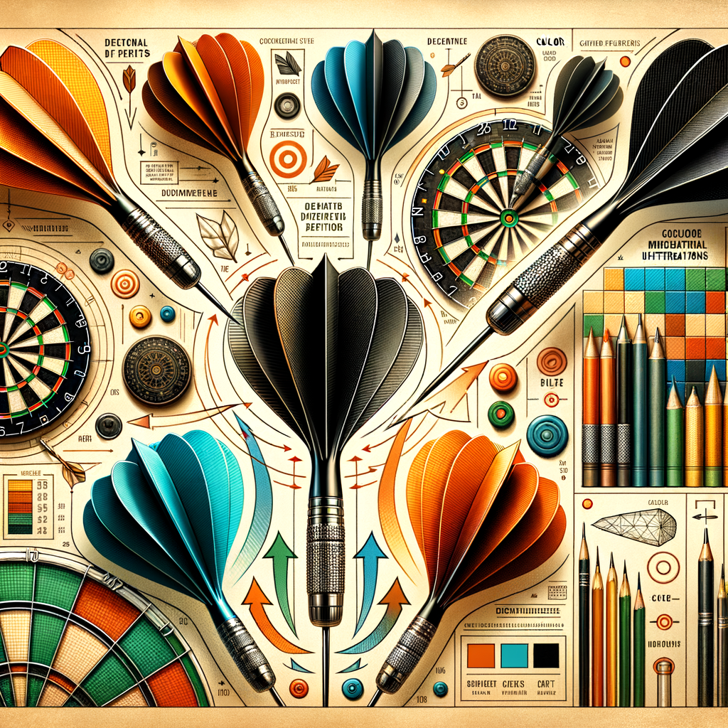 Detailed illustration of various dart designs highlighting the role of color in darts, design impact on dart flight, and dart design principles for optimal dart flight dynamics.