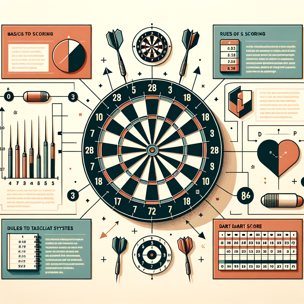 Dart scoring basics infographic providing a comprehensive dart scoring guide for beginners, explaining dart game scoring rules, techniques, and system, including dart score calculation.