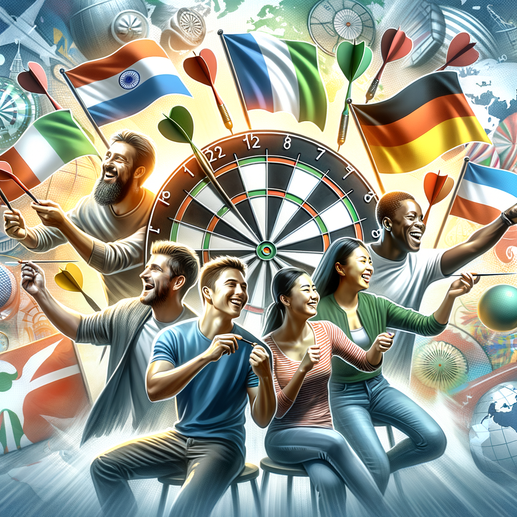 Diverse global darts community connecting people worldwide through the international darts language, symbolizing worldwide darts connection and international darts unity.