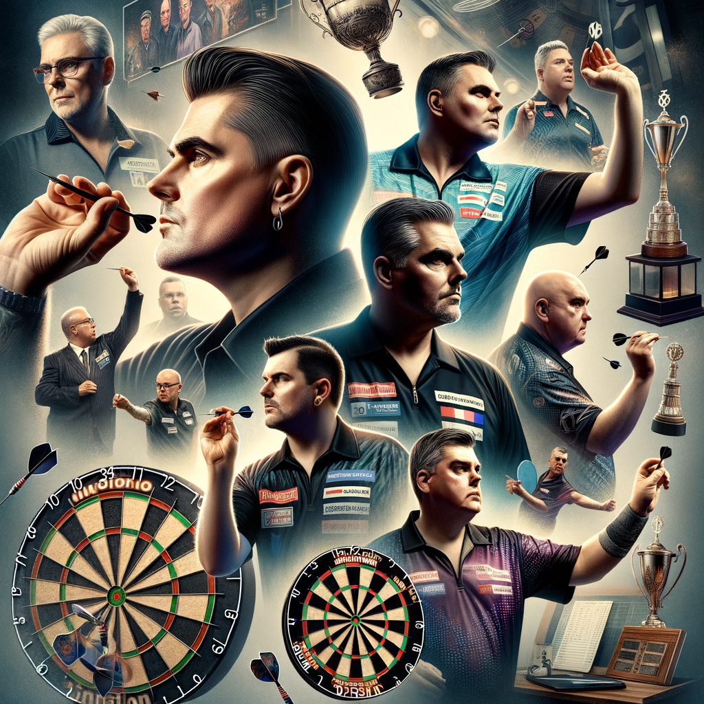 Collage of top 21st century dart players in action, showcasing their profiles, records, and achievements, symbolizing their status as famous modern dart champions and professional dart players.
