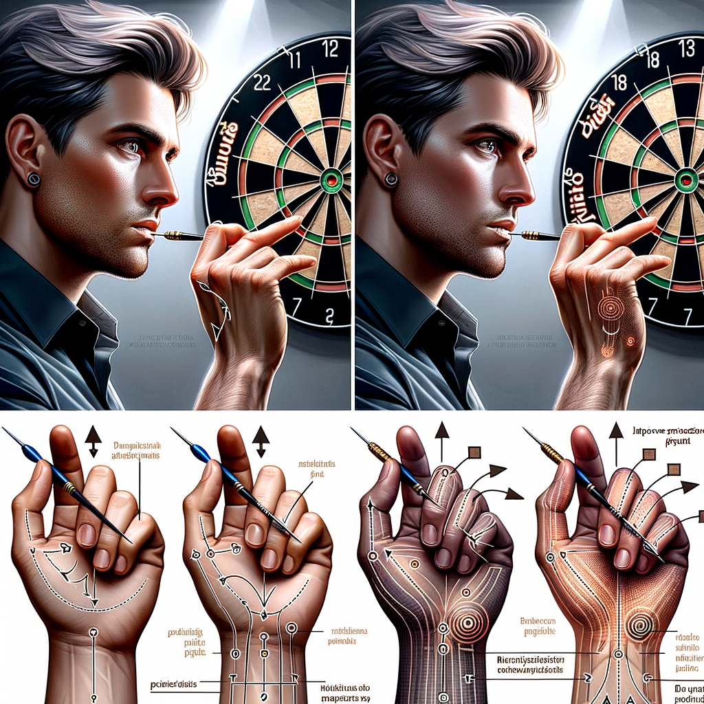 Professional illustration of various dart grip techniques, demonstrating the importance of grip in darts for improving precision, enhancing throw accuracy, and understanding the impact of grip styles on dart performance.