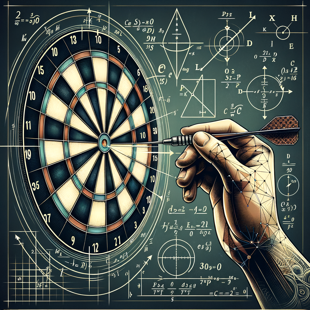 Professional illustration of darts geometry, showcasing the mathematical analysis of a perfect dart throw, the geometry of a dartboard, and the role of math in darts and sports.
