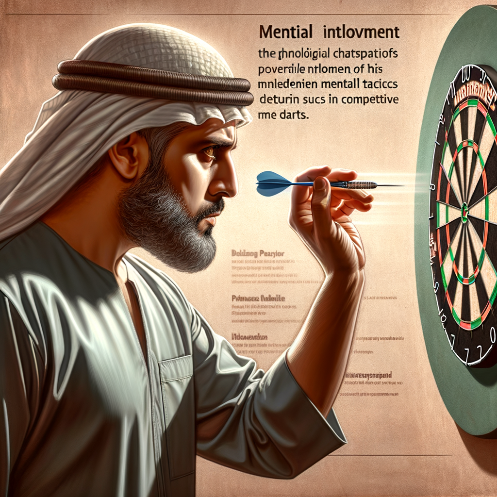 Dart player in deep mental preparation, illustrating the psychology and mental strategies for success in high-stakes dart competitions.