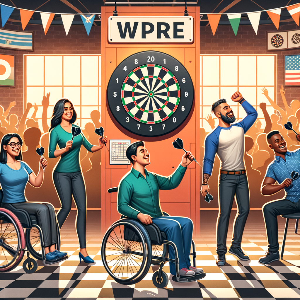 Adaptive sports athletes participating in an inclusive dart competition, showcasing disability-friendly darts equipment and embodying the spirit of inclusivity in sports.